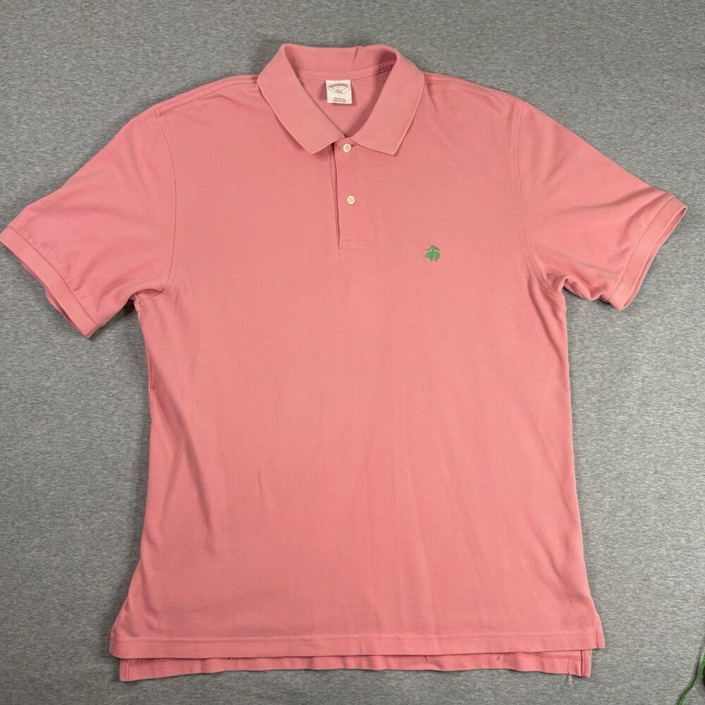 Brooks Brothers 346 Polo Shirt Mens Large Pink Green Logo Cotton Golf Preppy - Picture 2 of 13